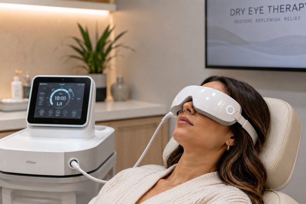 Patient receiving dry eye therapy treatment